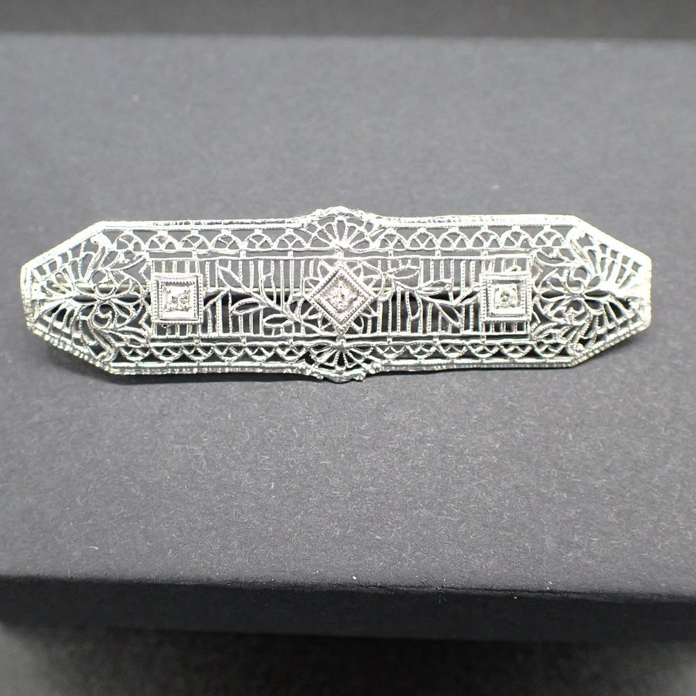 Antique / Vintage OSTBY BARTON 14K White Gold and Diamond Brooch.